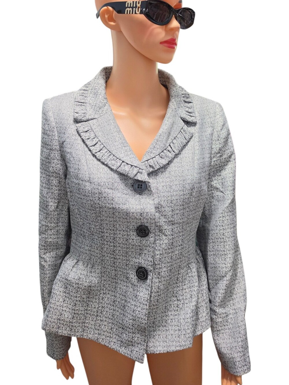 Giorgio Sant' Angelo Womens Gray Tweed Ruffle Preppy Peplum Old Money Blazer 8
